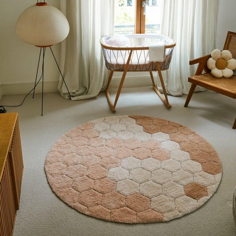 Honeycomb Rose Ø 140 Cm – Tapis Lavable En Coton  | Tapis Mobilier Tapis